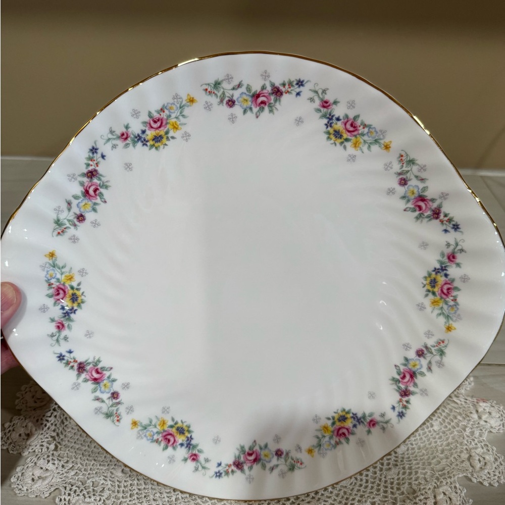Vintage Royal Kent Shabby Chic Tiny Pink Rose Handled Cake Plate